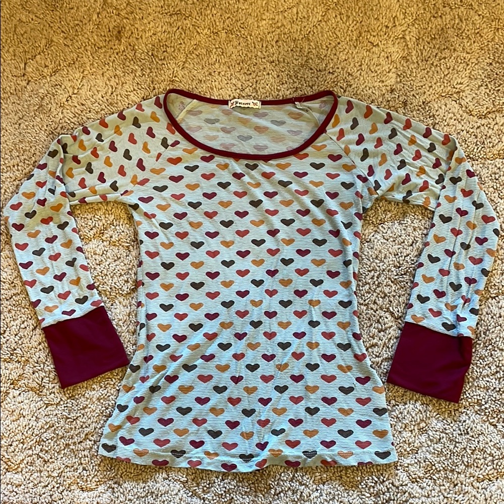 Heart Patterned Sheer Long Sleeve Top